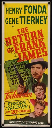 9b432 RETURN OF FRANK JAMES  insert R51 great image of outlaw Henry Fonda by reward sign, Fritz Lang
