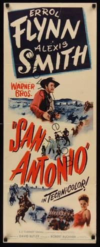 9b452 SAN ANTONIO  insert '45 great art of Alexis Smith & cowboy Errol Flynn!
