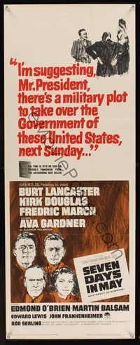 9b465 SEVEN DAYS IN MAY  insert '64 art of Burt Lancaster, Kirk Douglas, Fredric March & Gardner!