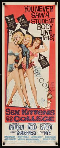9b467 SEX KITTENS GO TO COLLEGE  insert '60 sexy art of Van Doren, Tuesday Weld & Bardot's sister!
