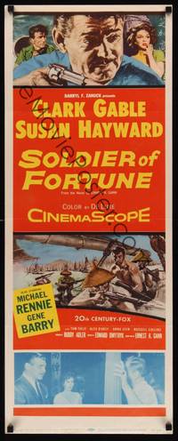 9b486 SOLDIER OF FORTUNE  insert '55 art of Clark Gable shooting gun, plus Susan Hayward!