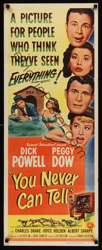 9b610 YOU NEVER CAN TELL  insert '51 Dick Powell is a reincarnated dog who inherited a fortune!