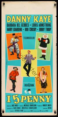9b689 FIVE PENNIES  Italian locandina '59 Symeoni art of Danny Kaye in lots of wacky outfits!
