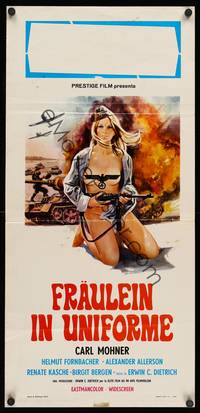 9b698 FRAULEINS IN UNIFORM  Italian locandina '73 sexy art of near-nude German lady w/machine gun!