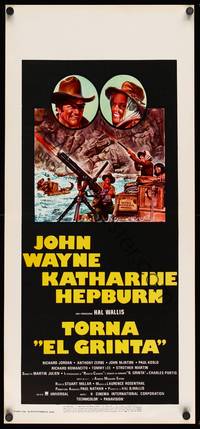 9b808 ROOSTER COGBURN  Italian locandina '75 different art of John Wayne & Katharine Hepburn!