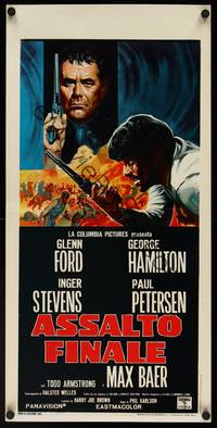 9b851 TIME FOR KILLING  Italian locandina '67 art of Glenn Ford & bloody George Hamilton!