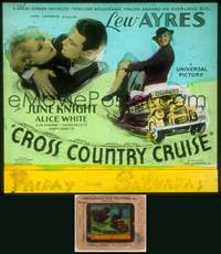 9c012 CROSS COUNTRY CRUISE glass slide '34 Lew Ayres, June Knight, cool bus artwork!