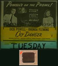 9c013 CRY DANGER style A glass slide '51 Dick Powell & Rhonda Fleming, film noir!