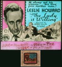9c033 LADY IS WILLING glass slide '34 Leslie Howard always gets his woman, even from other men!