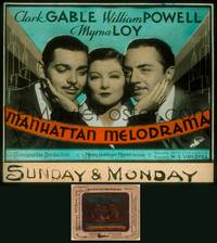 9c001 MANHATTAN MELODRAMA glass slide '34 Myrna Loy between Clark Gable & William Powell!