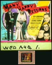 9c037 MANY HAPPY RETURNS glass slide '34 groom George Burns & bride Gracie Allen, Guy Lombardo