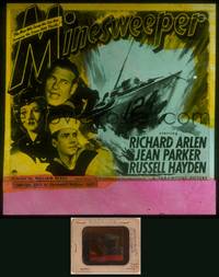 9c040 MINESWEEPER glass slide '43 Richard Arlen, Jean Parker, Russell Hayden, cool art of ship!