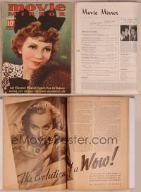 9c062 MOVIE MIRROR magazine December 1936, c/u of Claudette Colbert in fur by James Doolittle!