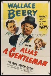 9d022 ALIAS A GENTLEMAN 1sh '48 cool art of Wallace Beery with top hat & monocle!