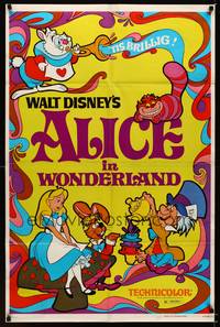 9d024 ALICE IN WONDERLAND 1sh R74 Walt Disney Lewis Carroll classic, cool psychedelic art!