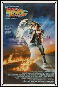 9d049 BACK TO THE FUTURE advance 1sh '85 Robert Zemeckis, art of Michael J. Fox & Delorean by Drew!