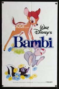 9d052 BAMBI 1sh R82 Walt Disney cartoon classic, great art with Thumper & Flower!