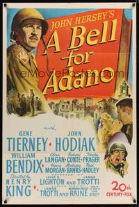 9d061 BELL FOR ADANO 1sh '45 pretty Gene Tierney & WWII soldier John Hodiak, John Hersey!
