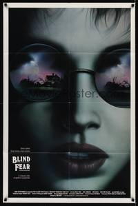 9d070 BLIND FEAR 1sh '89 sexy Shelley Hack w/horror image reflected in sunglasses!