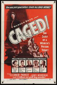 9d104 CAGED 1sh '50 Eleanor Parker is one of the women without men, except in their memories!