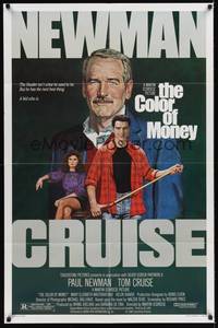 9d131 COLOR OF MONEY 1sh '86 Robert Tanenbaum artwork of Paul Newman & Tom Cruise playing pool!