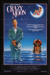 9d145 CRAZY MOON 1sh '86 Gray art of Kiefer Sutherland standing with flowers in ocean!