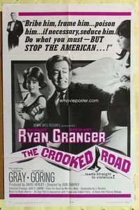 9d150 CROOKED ROAD 1sh '65 Robert Ryan, Stewart Granger, Nadia Gray, stop the American!