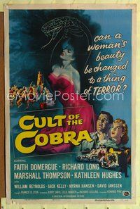 9d155 CULT OF THE COBRA 1sh '55 artwork of sexy Faith Domergue & giant cobra snake!