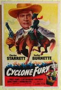 9d157 CYCLONE FURY 1sh '51 Charles Starrett, Smiley Burnette & Clayton Moore!