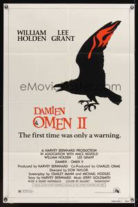 9d162 DAMIEN OMEN II style A 1sh '78 William Holden, Lee Grant, cool art of demonic crow!