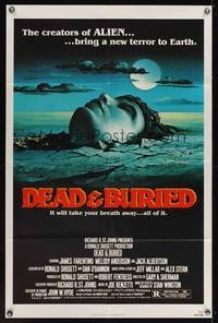 9d179 DEAD & BURIED 1sh '81 really cool horror art of person buried up to the neck by Campanile!