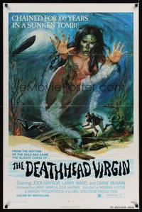 9d185 DEATHHEAD VIRGIN 1sh '74 cursed & chained for 100 years in a sunken tomb, wild horror art!