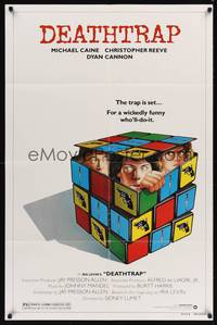 9d188 DEATHTRAP style B 1sh '82 art of Chris Reeve, Michael Caine & Dyan Cannon in Rubik's Cube!