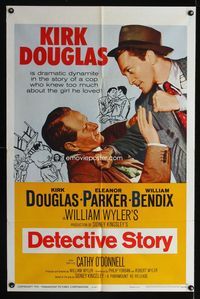 9d196 DETECTIVE STORY 1sh R60 Kirk Douglas about to punch William Bendix!