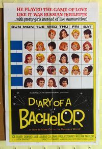9d202 DIARY OF A BACHELOR 1sh '64 Dom De Luise first, great calendar w/different girl everyday!
