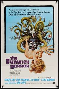 9d228 DUNWICH HORROR 1sh '70 AIP, wild Brown horror art of Medusa monster attacking woman!