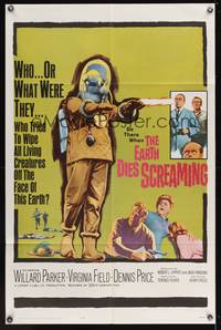 9d233 EARTH DIES SCREAMING 1sh '64 Terence Fisher sci-fi, wacky monster, who or what were they?