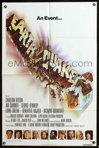 9d234 EARTHQUAKE int'l 1sh '74 Charlton Heston, Ava Gardner, cool Joseph Smith disaster title art!