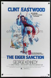 9d243 EIGER SANCTION 1sh '75 Clint Eastwood's lifeline was held by the assassin he hunted!