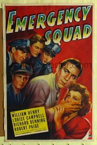 9d247 EMERGENCY SQUAD style A 1sh '40 William Henry, Louise Campbell, heroic firemen!