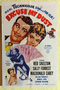 9d264 EXCUSE MY DUST 1sh R62 wacky art of Red Skelton, pretty Sally Forrest!