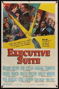 9d265 EXECUTIVE SUITE 1sh '54 art of William Holden, Barbara Stanwyck, Fredric March, June Allyson