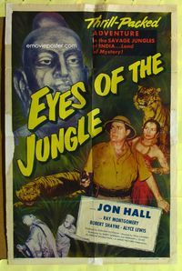 9d274 EYES OF THE JUNGLE 1sh '53 Jon Hall in the savage jungles of India!