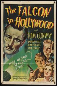 9d278 FALCON IN HOLLYWOOD style A 1sh '44 Tom Conway, Barbara Hale, Jean Brooks, Rita Corday!