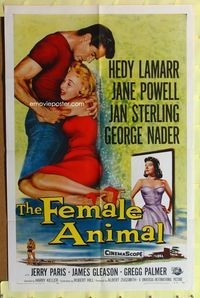 9d287 FEMALE ANIMAL 1sh '58 artwork of sexy Hedy Lamarr & Jane Powell, George Nader!