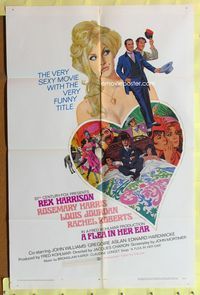 9d299 FLEA IN HER EAR style A 1sh '68 Hooks art of Rex Harrison, sexy Rosemary Harris & Jourdan!