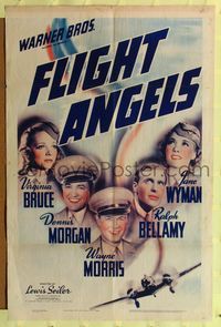 9d301 FLIGHT ANGELS 1sh '40 Virginia Bruce, Dennis Morgan, Ralph Bellamy, aviation art!