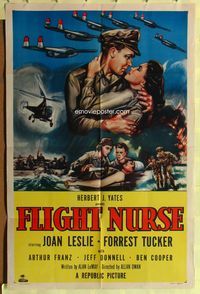 9d302 FLIGHT NURSE 1sh '53 Joan Leslie & Forrest Tucker help win the Korean War!