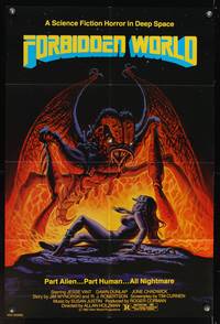 9d311 FORBIDDEN WORLD 1sh '82 Roger Corman, cool sci-fi art of monster attacking sexy girl!