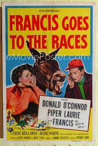 9d318 FRANCIS GOES TO THE RACES 1sh '51 Donald O'Connor & talking mule, horse racing!